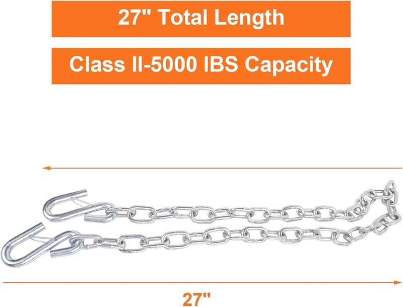 TeukRiGa 1/4" X 27" Grade 30 Steel Boat Trailer Safety Chain with Spring Clip Hooks 5000 lbs, 2 Pcs (1/4" X 27") - Image 4